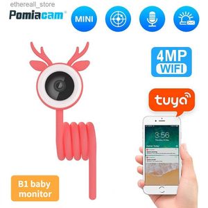 Monitores para bebês B1 Monitor para bebês Tuya Smart Life Mini câmera 4MP Câmera interna de vigilância WiFi pode assistir e gravar a qualquer momento Q231104