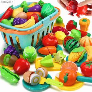 Kitchens Play Food Kids Pretend Play Kitchen Toy Set Cutting Fruit Vegetable Food Play House Simulation Toys Early Education Girls Boys GiftsL231104