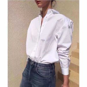 Kadınlar bluz gömlekleri toteme işlemeli pamuklu yaka gömleği 2024 sonbahar klasik tasarımcı basit gevşek uzun kollu beyaz kadın üstleri ücretsiz nakliye