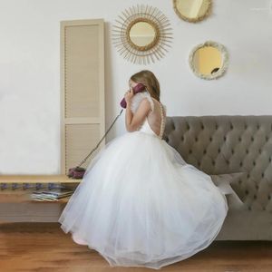 Kız Elbiseler Zarif Prenses Beyaz Çiçek Düğün için 2023 Tül Kabarık O-Neck Bebek Çocuklar Doğum Günü Partisi Cemaat Kutlaması