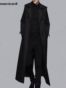 Мужские траншеи Coats Mauroicardi Spring Awomm Осенняя длинная черная хаки мужчины с двойной грудью плюс размером с пальто европейская мода 4xl 5xl 230404