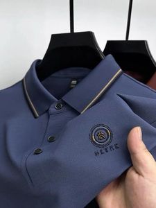 Erkek Polos Light Lüks İpek İpek Tracess Uzun Kollu Polo Gömlek Sonbahar Moda İş Başarısı Yüksek Son Marka Nakış Kap T-Shirt