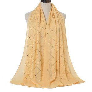 Sarongs Fashion Plain Cotton Scarf Мусульманский хиджаб блестящий алмазный клетчатый шарфы Женщины роскошные головные платка