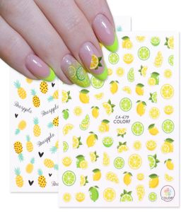 3D Лимон Ананас Дизайн ногтей Желтые наклейки Наклейки для ногтей Летний клей Красочные фрукты Папайя Маникюр Слайдер Фольга CHCA6756815479170