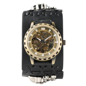 Bilek saatleri benzersiz steampunk kafatası mekanik saatler erkekler için kendini rüzgarlar patchwork kayış aydınlık fonksiyonel tasarım