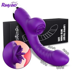 Seks Oyuncak Masajı Vibratör Kadınlar için 2 Arada 1 Yalanma Makinesi Klitoris Stimülatörü G-Spot Güçlü Vibro Dildo Değnek Kadın Klitorisi Sucker Oyuncaklar