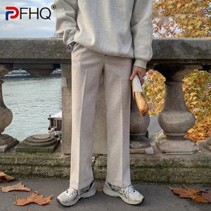 Abiti da uomo PFHQ Trendy 2023 Pantaloni di lana addensati primaverili Pantaloni da abito da uomo Coreano Tubo dritto allentato Casual Gamba larga Elegante Elegante