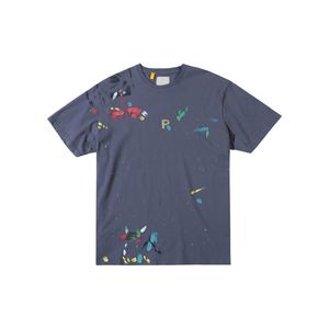 23SS Yaz Erkekler Pamuk Tee El Boyalı Altın Baskı Tişört Kokteylleri Moda Sokak Günlük Tshirt lacivert