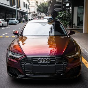 Premium Glossy Chameleon Schwarz Rot Vinyl Wrap Adhesive Decal Sticker Madeira Red Car Wrapping Roll Film PET Air Release