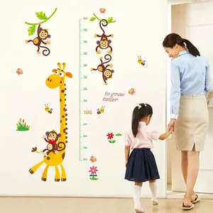 Dekoratif Figürinler Yükseklik Ölçümü Büyüme Grafiği Zürafa Maymun Baskılı Duvar Etiketi Yatak Odası Kendi Yapışkan Duvar Kağıdı Çocuklar için