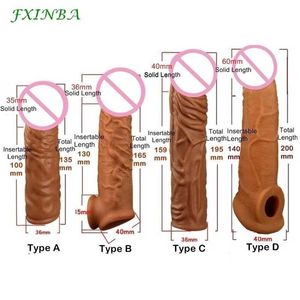 Секс-игрушка-массажер FXINBA, реалистичный силиконовый удлинитель пениса, рукав для задержки эякуляции, многоразовые игрушки для мужчин, член