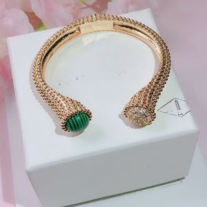 Vintage Bracelet Bracelets Vert Malachite Or Cuivre Double Cercle Rond Charme Bracelet Ouvert Pour Les Femmes Avec Boîte Cadeau De Fête