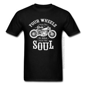 Мужские футболки Мужские футболки Винтажные мужские топы Motobike Rider Cycle Футболки для мотоциклов Черные четыре колеса Move the Body Two Wheels Soul 3C5R