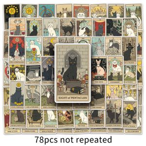 78PCS Cat Tarot Card Stickers Mystery Cat Kitty Sticker Graffiti Sticker Mixed Phone Case Luggage Waterproof DIY Decal