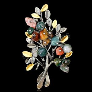 Модные цветочные броши ювелирные изделия натуральный камень ретро брошь дерево