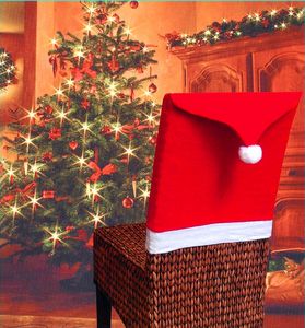 Capa de cadeira de natal não tecida vermelha, decoração de mesa de natal, chapéu de natal, capa traseira de cadeira macia