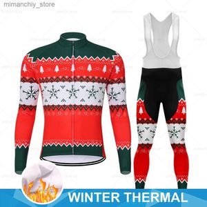 Bisiklet Jersey Set Hız Pik Bisiklet Jersey Kış Erkek Noel Kırmızı Anti-Statik Uzun Seveatlon Set Bisiklet Giysileri MTB Sports Giyim Izgara Q231107