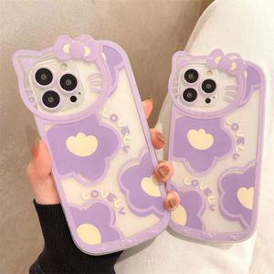 Дизайнерский телефон роскошный мультфильм Purple Kitty подходит для iPhone 14 13 12 Pro Max 11 12 14 плюс XXS XSMAX 7 8 плюс падение защиты