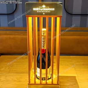 Вечеринка светодиода Moet Chandon Champagne Bottle Cage Presester VIP -сервис освещен королем корона Glorifier Case Neon Sign Carrier Wine Box