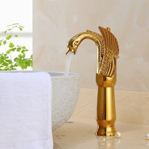 Rubinetti per lavabo da bagno Lavandino di lusso Vintage in rame pieno e acqua fredda a forma di cigno monocomando nero 230406