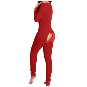 Kadınlar için Sweetwear Sexy Pijama Kadınlar Yılı Tulum Düğmesi Down-Down Sırt Back Bubum Açık Ass Flep Solid Loungewear