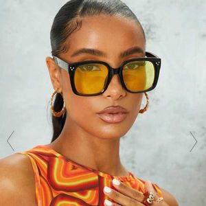 Güneş gözlüğü vintage marka tasarımcısı sarı renkli güneş gözlükleri kadın 90'lar büyük çerçeve benzersiz tonlar lüks kare büyük boy gözlükler Kore p230406