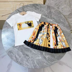 High end children's fashion girl set with embroidered pattern, pure cotton short sleeved T-shirt and short skirt, 2-piece set