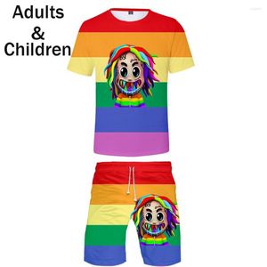 Мужские футболки дизайн 3D Print 6ix9ine Kids Двух частей повседневные шорты для мальчиков для мальчиков летние детские подходящие костюмы