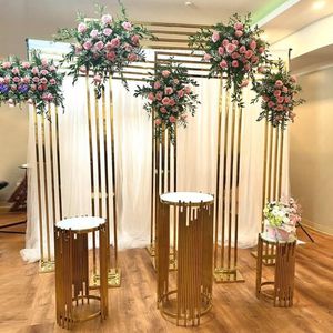 Party Decoration Shiny Gold-plated Square Screen Backdrop Shelf Wedding Arch Gilded Geometry Flower Door Stand Artificial Floral Decor Frame