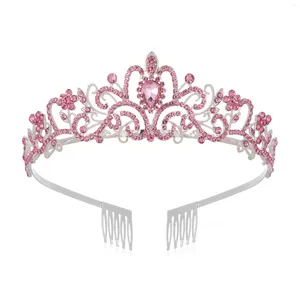 Saç klipsleri pembe kristal tiaras diadem kadınlar için kızlar prenses taç taraklarla düğün doğum günü partisi renkli kafa bandı