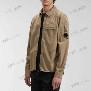 Erkek Ceketler 3 Renk lens Erkekler Tişörtler Sıradan Erkek Gabardine giysi Boyalı Yardımcı Girmiş Gömlek Uzun Kollu T-Shirts Fermuar Üstleri M-XXL Siyah Gri Khaki T230406