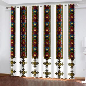 Curtain National Style Luxury Saba Telet Ethiopian Eritrean 2 Panle Thin Polyester Curtains For Living Room Bedroom Window Drape Decor