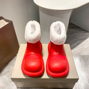 botas botas vermelhas botas curtas botas curtas botas planas botas de borracha redondo dedo do pé fofo presente de natal com caixa