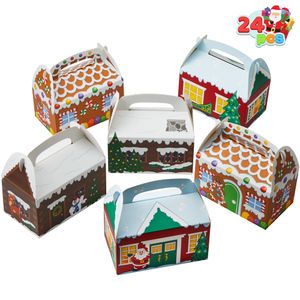 Рождественские украшения 3D-домик Картонные коробки для лакомств для праздника Рождество Goody Gift Goodie Бумага Школьная классная вечеринка Подарочные принадлежности Ca Otkph