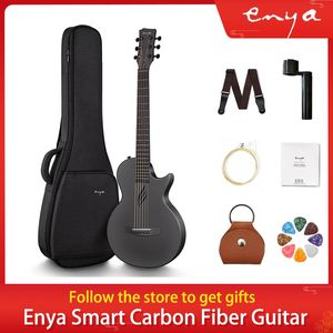 Enya New Go-carbon fiber acoustic guitar black, one body, 35 inches, travel guitar with starter kit, includes Gig Bag and strap