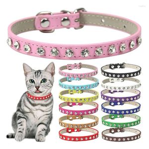 Cat Collars 1PC Adjustable Leather Collar Rhinestone Necklace For Small Dog Puppy Creative Pet Accessories