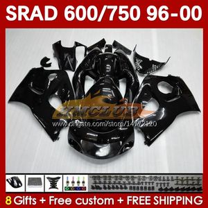 Vücut tüm parlak siyah kit Suzuki SRAD GSXR 750 600 CC GSXR600 GSXR750 1996-2000 168NO.68 GSX-R750 GSXR-600 1996 1997 1998 1999 2000 600cc 750cc 96 97 98 99 00 Moto Uçma