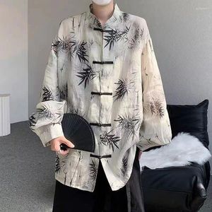 Etnik Giyim Geleneksel Çin Tepeleri Düğme Gömlek Erkekler Uzun Kollu Üst Düzey Sanatsal Mürekkep Boyama Ceket