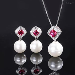 Цепи бренд подлинный роскошный настоящий драгоценный камень S925 Серебро всего тела инкрустировано с Aubergine Pearl Pigeon Clood Red Scure Женское подарок 14м.