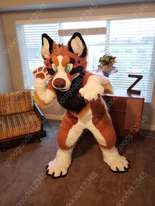 Adult Fox Fursuit Long Fur Furry Husky Wolf Mascot Costume Animal Carnival Dress Suits Walking Advertising Perform Props