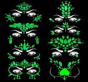 Tijdelijke tatoeages Meredmore 8sets Noctilucent Face Gems Body Stickers Glow In The Dark Lichtgevende juwelen Fluorescerende tattoo-kristallen7204656