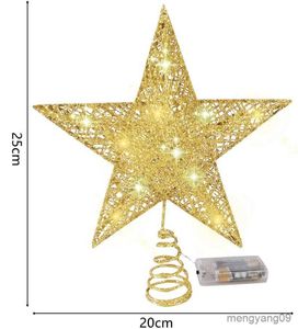 Noel Süslemeleri Demir Glitter Toz Noel Ağacı Süsleri Led Hafif lamba ile En İyi Yıldızlar Ev için Noel Dekorasyonları Noel Noelleri Ağaçları R231107