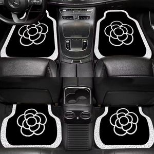 Designer Car Floor Mat Silk Ring Foot Mat Cartoon Black and White Flower Classic Old Flower Print Interior 4 Piece Set Easy to Clean, Dirty Resistant Universal Foot Mat