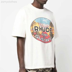 T-shirt da uomo Rhude 23ss Primavera ed estate Nuovi amanti della stampa dell'alfabeto dei cartoni animati T-shirt a maniche corte per uomini e donne