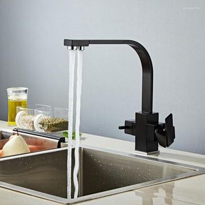 Mutfak Muslukları 360 Derece Rotasyon Su Arıtma Dokunun Modern Filtre 3 Yollu Içme Çift Kolu Siyah lavabo musluğu Mikser