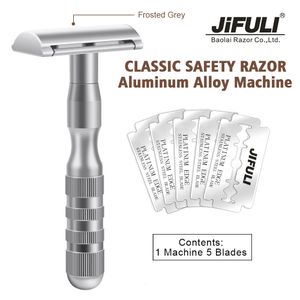 JiFULI Double Edge Safety Razor for Men, Classic Aluminum Alloy Handle with 5 High-Quality Blades, Sharp and Durable Shaving Experience (230407)
