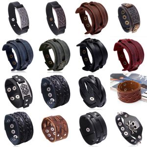 Punk Mens breites Lederarmband Manschettenarmband geflochtenes Nietarmband verstellbar