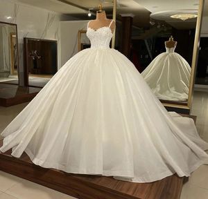 Luxury Ball Gown Wedding Dress 2024 Sweetheart Straps Beads Pearls Satin Lace Up Custom Made Bridal Gowns Vestidos De Novia