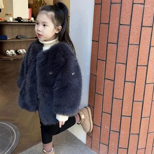 Jackets Girls' Fur Coat Winter Outfit Baby High-end Feeling Thickened Warm Top Cotton Jacket Clothes For Girls