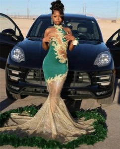 2024 Halter Green Feathers Luxury African Shinny Prom Dress For Black Girl Mermaid Diamond Crystal Gillter Skirt Evening Formal Gown